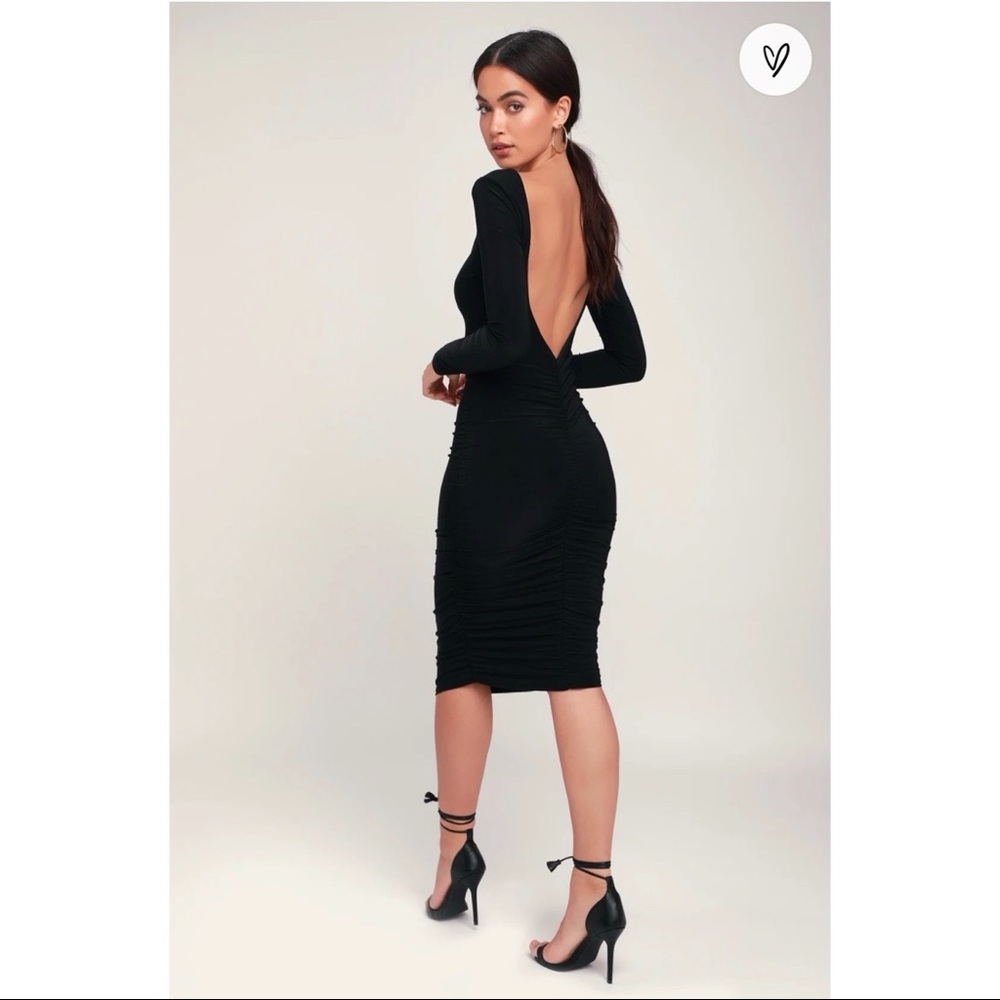 New Lulu’s Sweet Thing Black Rushed Long Sleeve Backless Bodycon Dress Size M